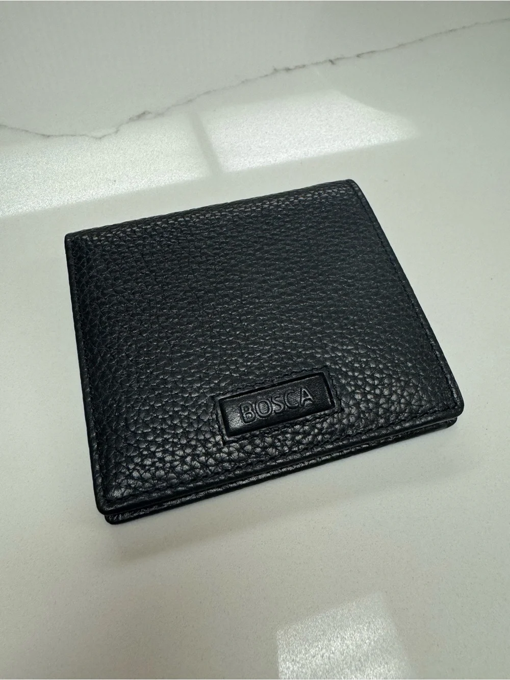 Bosca Black Pebbled Leather Bi-Fold Wallet
